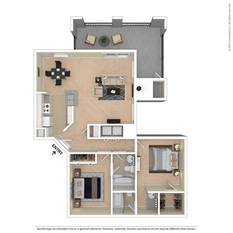 Floor plan for 2 beds, 2 baths, 1010 sqft